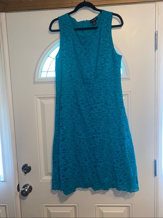 candalite Dresses & Skirts - Teal Lace Sleeveless A-Line Dress With Half Back Zipper